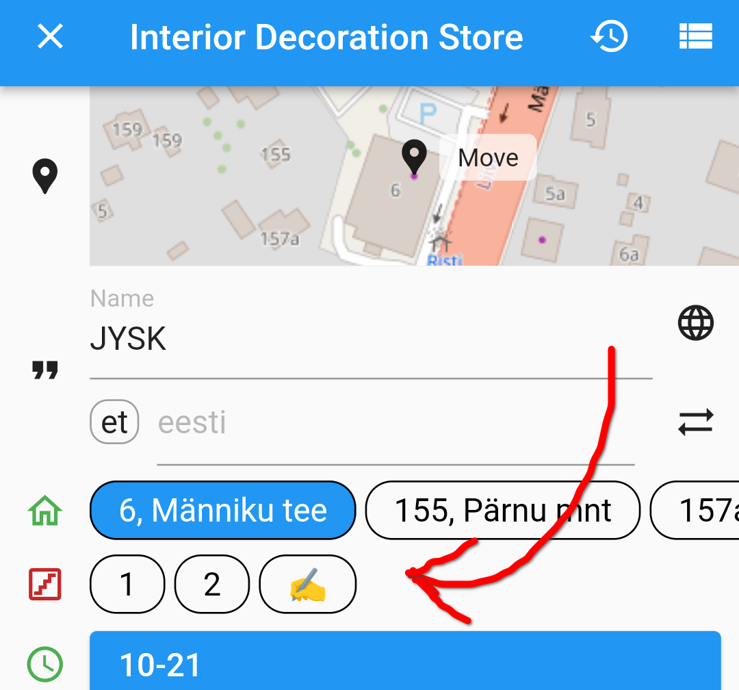 Amenity editor for Jysk with two unchecked floors: 1 and 2