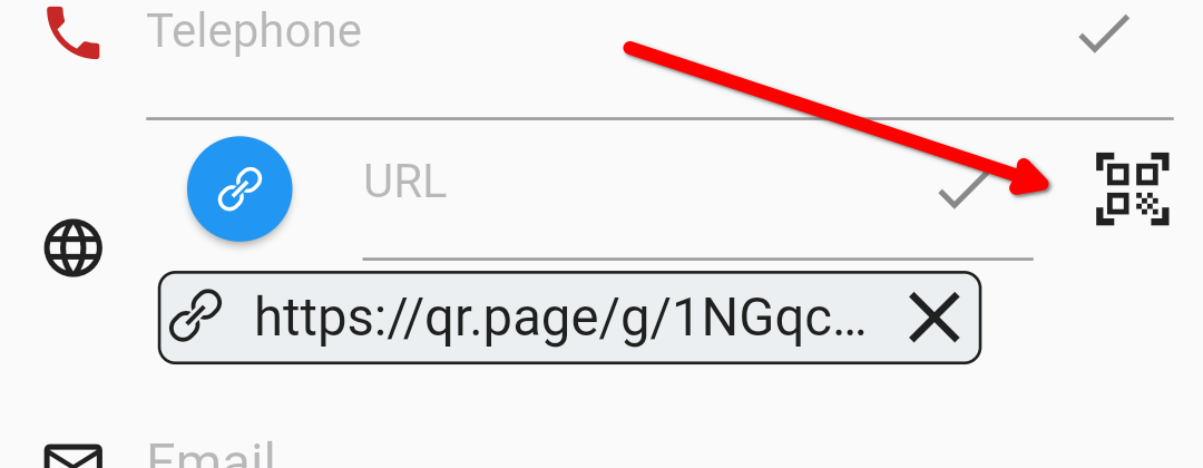 QR Code button near the website field
